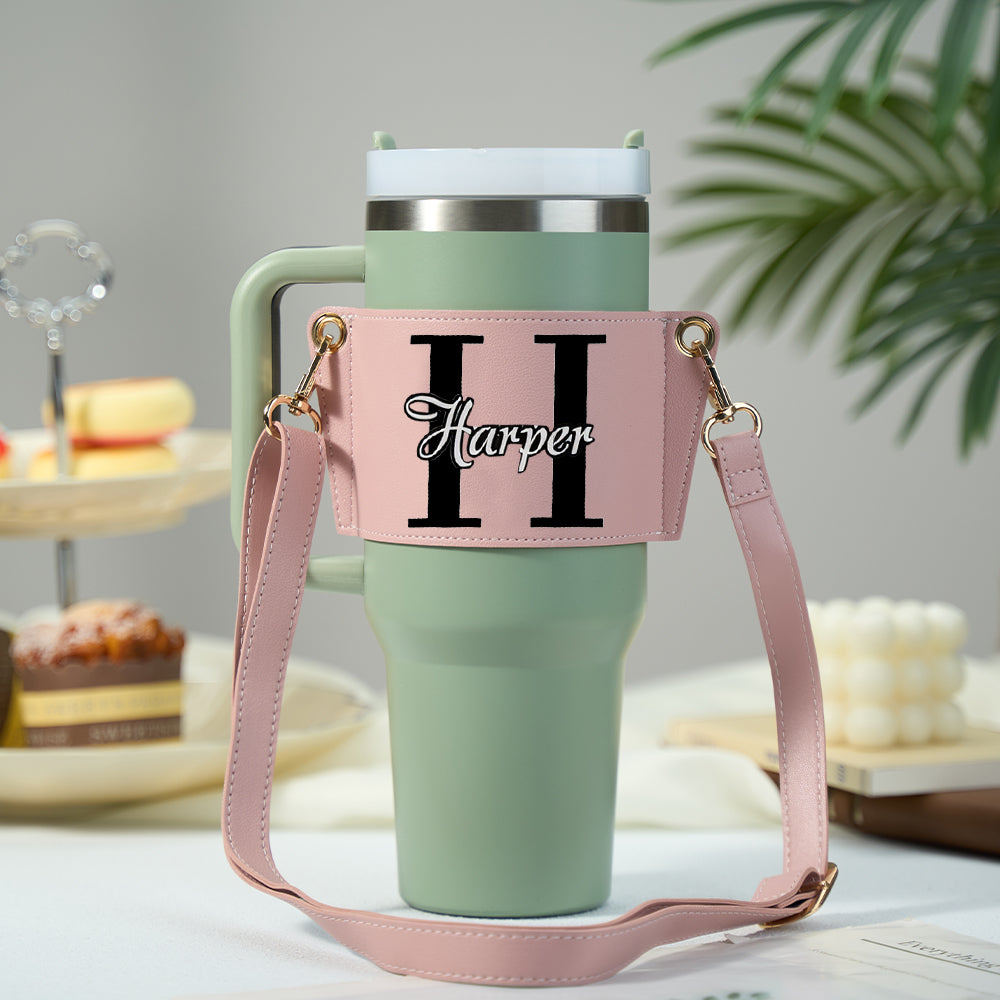 Personalized Name Water Bottle Carrier Bag with Adjustable Strap for 40oz Stanley Tumbler Birthday Gift for Her