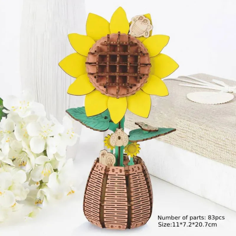 Sunflower DIY Wooden Flower Puzzle 3D Puzzle Mother's Day Gift for Mum