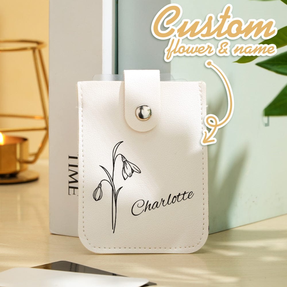 gifts for wife Cherish Every Moment - Personalized Keepsake - Birth Flower Wallet with Name Mini Pull-out Card Holder Wallet