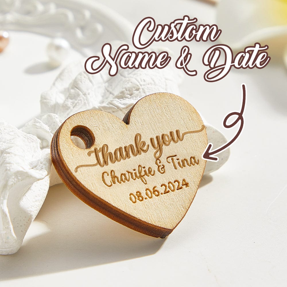 Personalized Wooden Heart Tags with Engraved Text Wedding Party Favor Gift for Guests