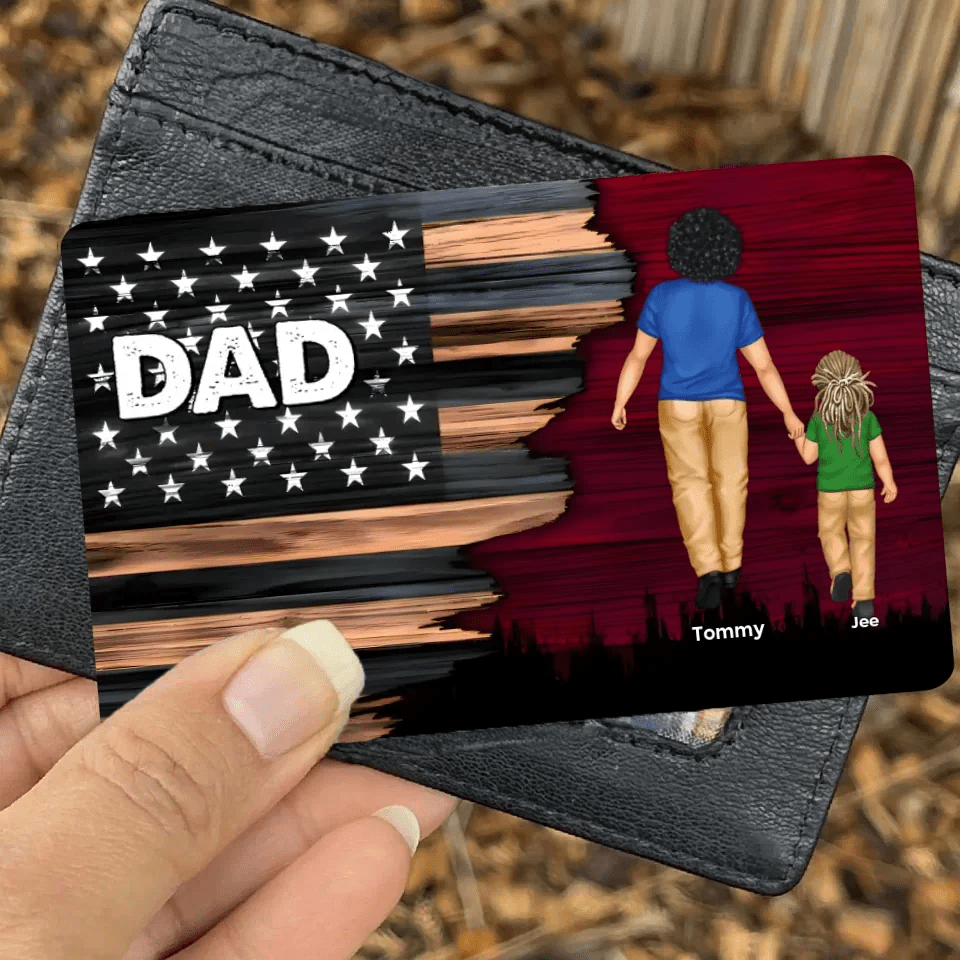 Dad Grandpa Papa Walking With Kids Half Nation Flag Personalized Horizontal Wallet Card , Gift For Dad, For Grandpa, For Husband 708346 - Q - DiyGiftly