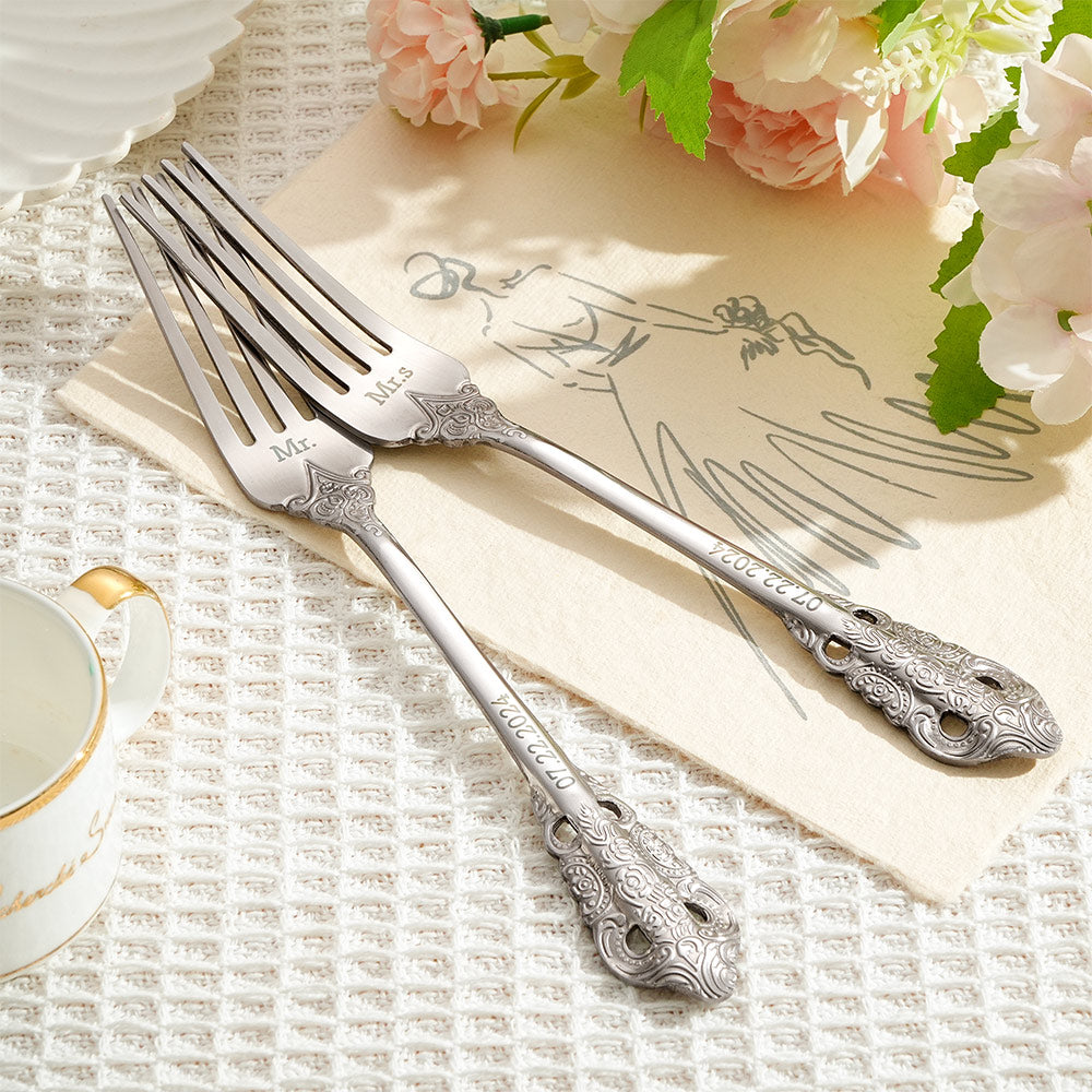 forever together personalized stainless steel engraved fork set as a engagement gift