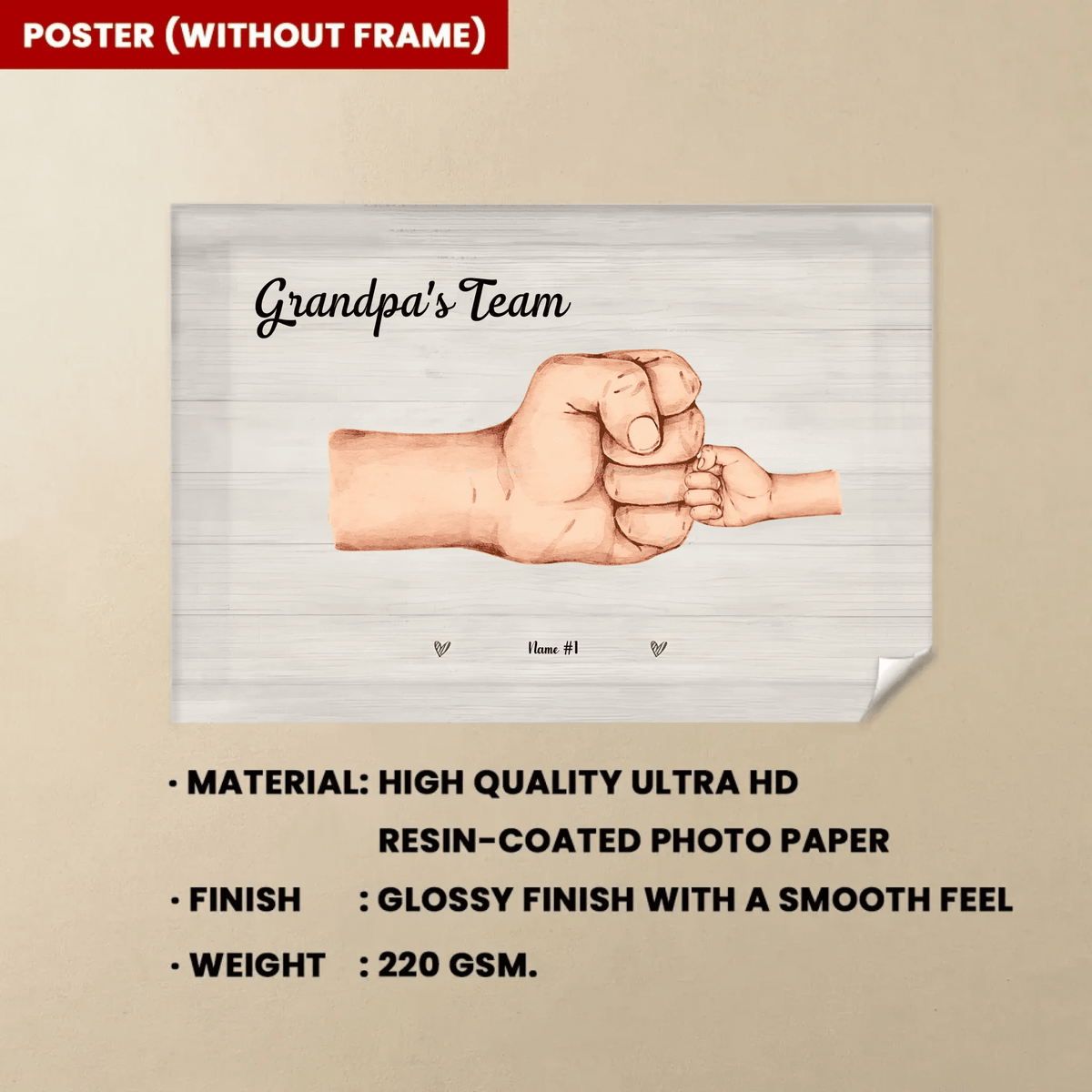 Together Were a Team personalized wall art poster canvas wall art personalized dad and kids names