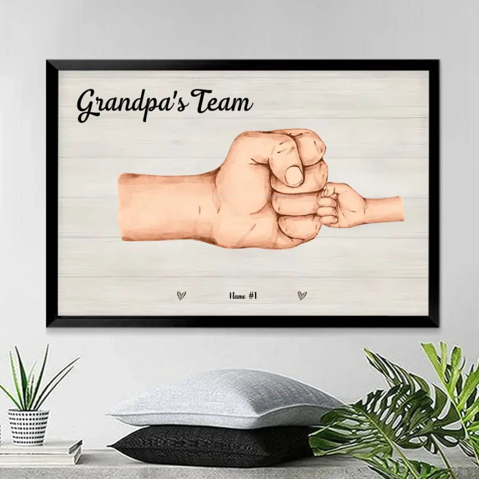Together Were a Team poster canvas wall art personalized dad and kids names for dad