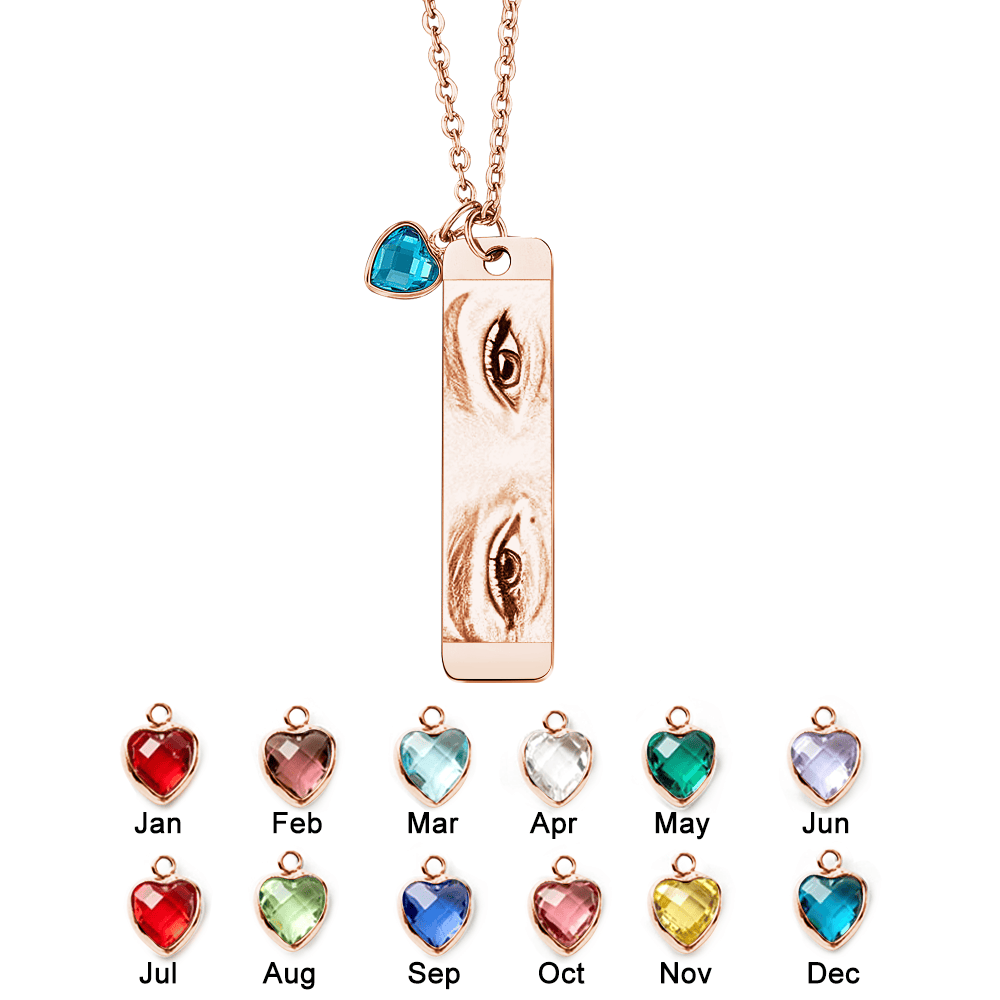 Custom Photo Necklace with Birthstone Eye Engraved Necklace Gifts for Her
