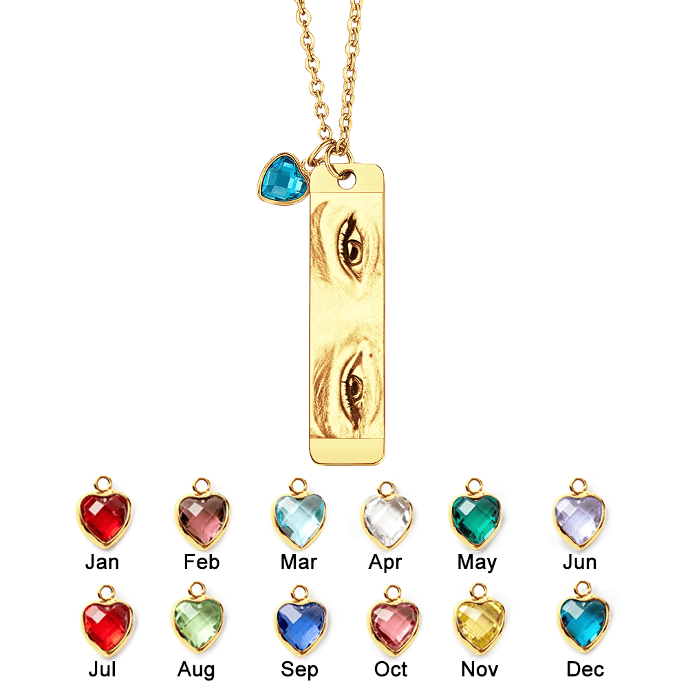 Custom Photo Necklace with Birthstone Eye Engraved Necklace Gifts for Her