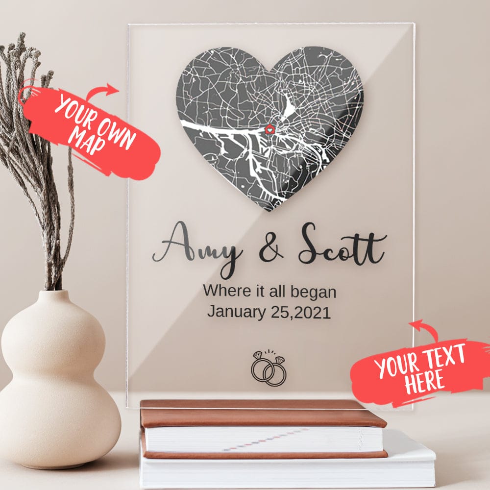 Personalized Names and Date Acrylic Display Coordinates Map Plaque anniversary gift