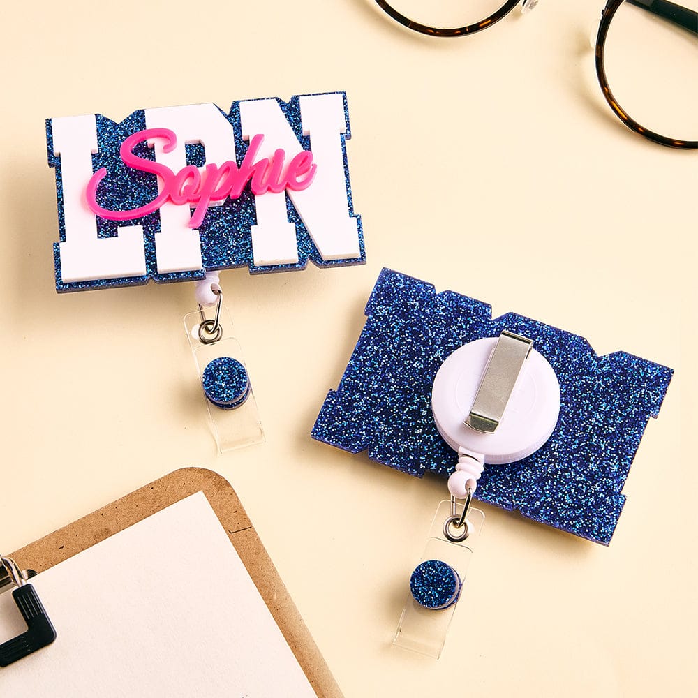 Personalized Glitter ID Badge Reel with Name Acrylic Badge Reel Gifts for Nurse Doctor