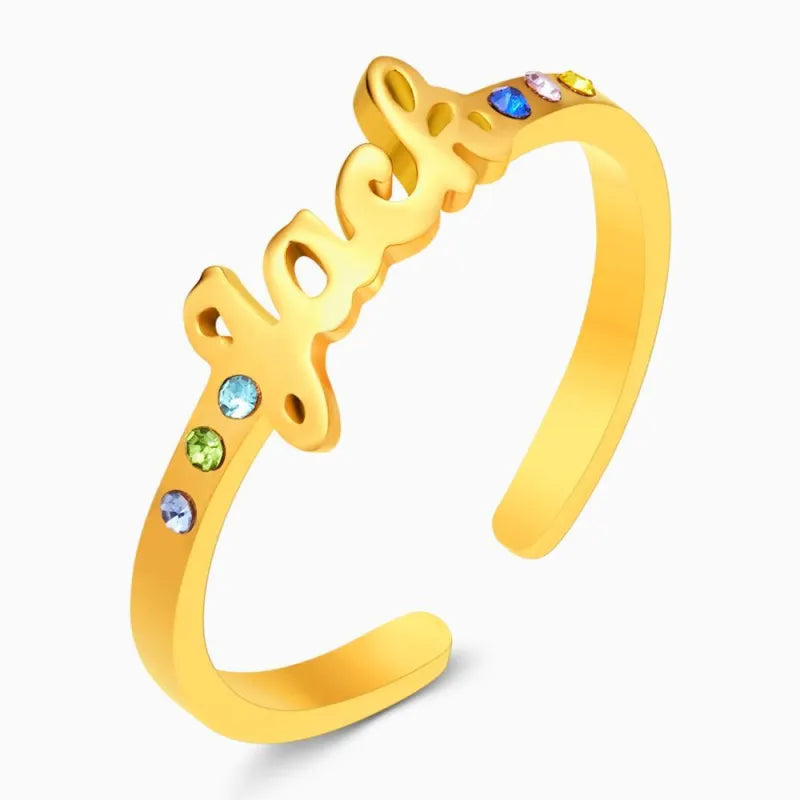 Custom Name Ring with Six Birthstones Anniversary Gift Valentine's Day Gift