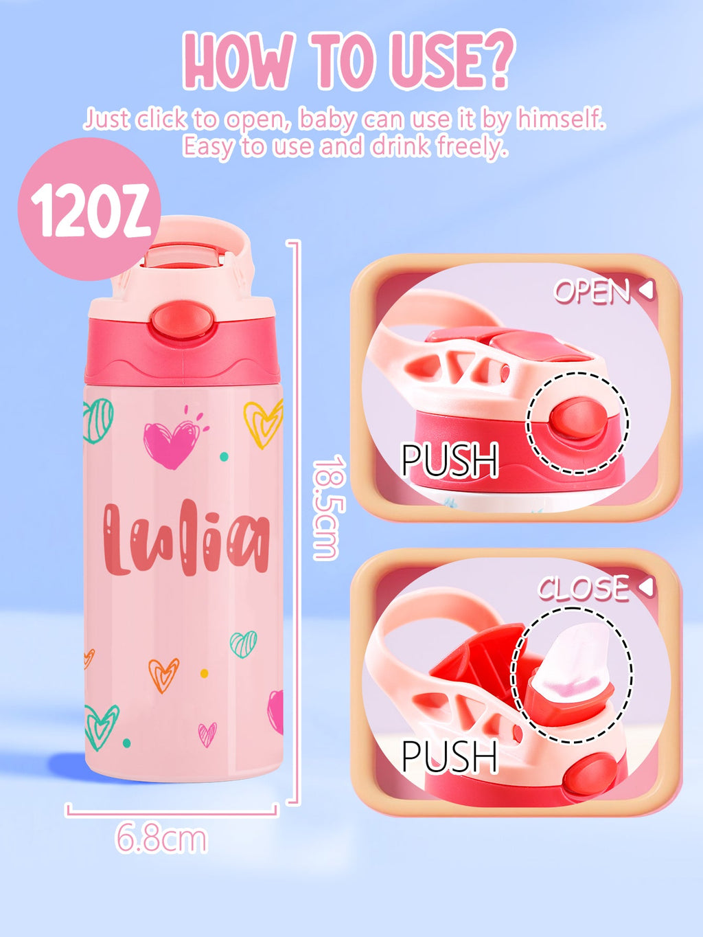 Custom Name Heart Stainless Steel Water Cup Children's Day Gift for Kids