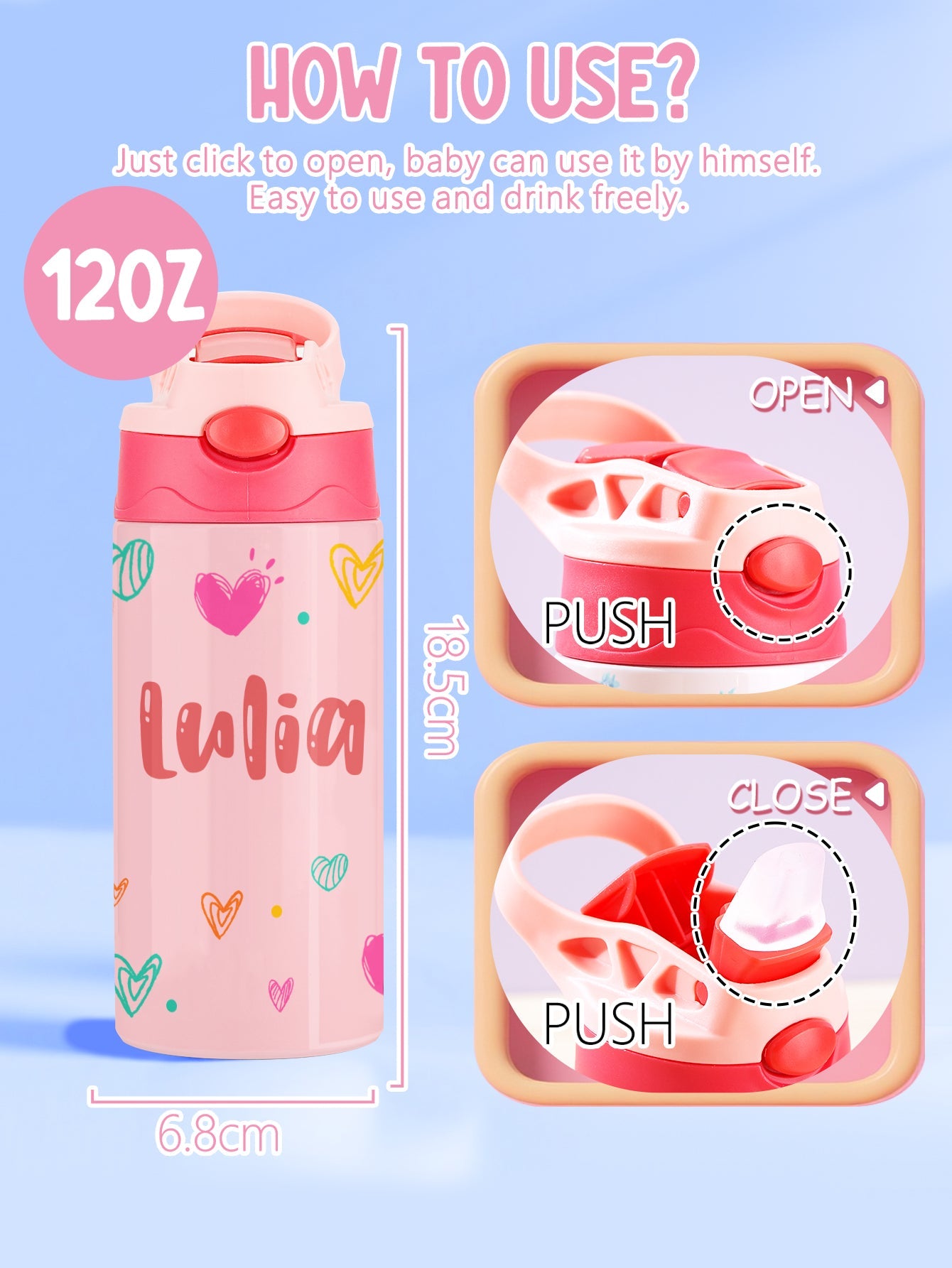 Custom Name Heart Stainless Steel Water Cup Children's Day Gift for Kids