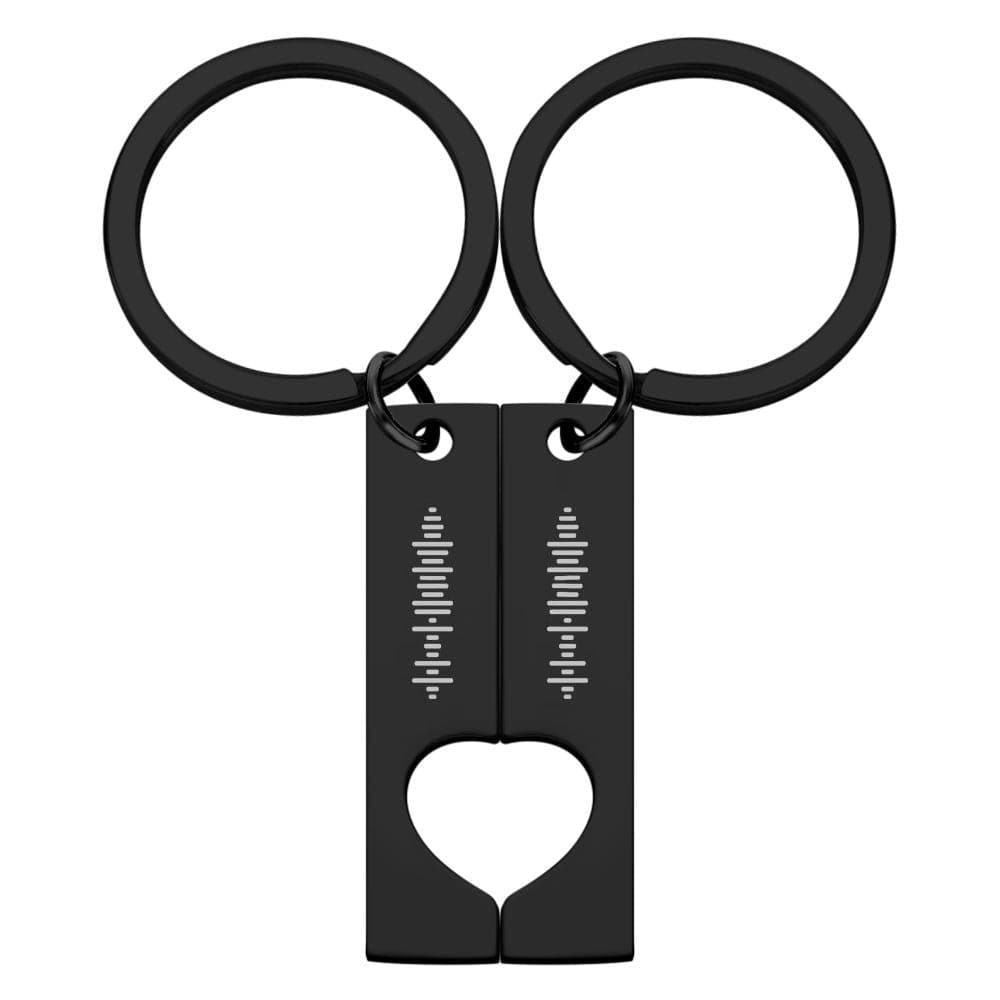 Custom Engraved Stainless Steel Scannable Music Code Couple Keychains