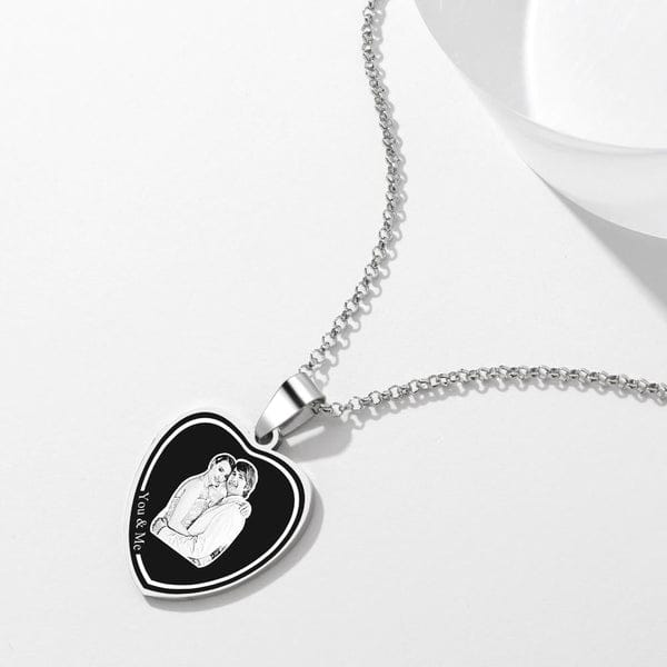 Custom Photo Engraved Necklace Heart Tag Gifts for Couple
