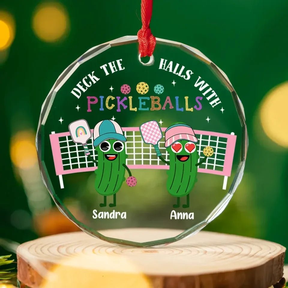 Deck The Halls With Pickleballs - Personalized Custom Glass Ornament 720708 - DiyGiftly