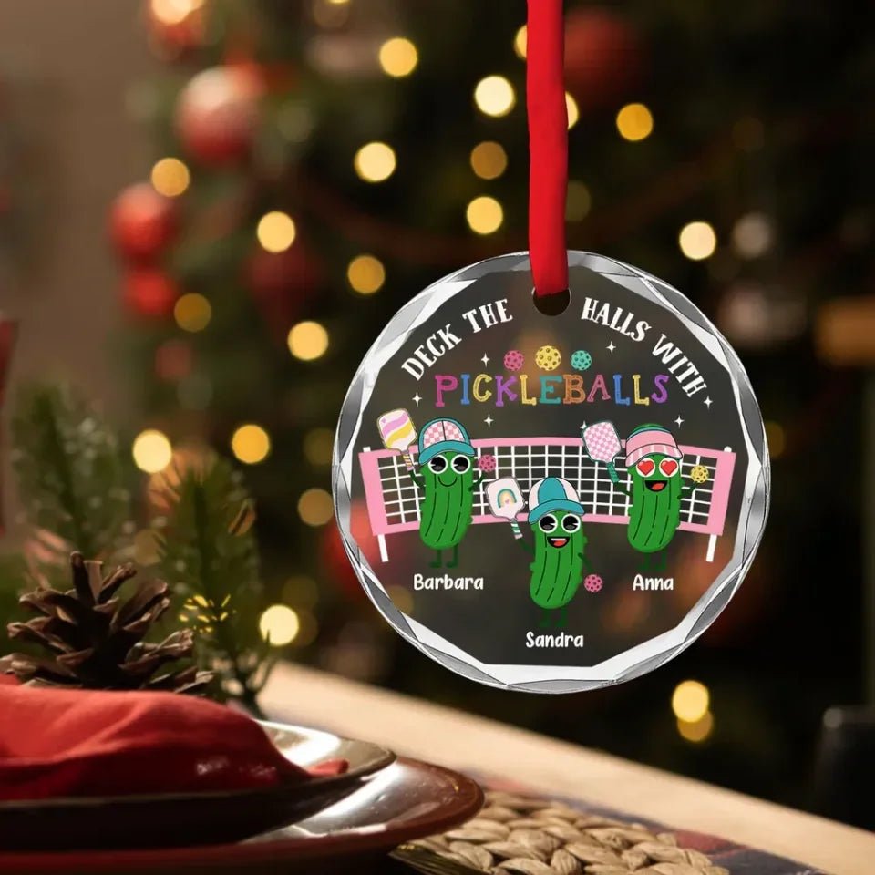 Deck The Halls With Pickleballs - Personalized Custom Glass Ornament 720708 - DiyGiftly