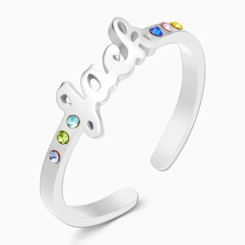 Custom Name Ring with Six Birthstones Anniversary Gift Valentine's Day Gift