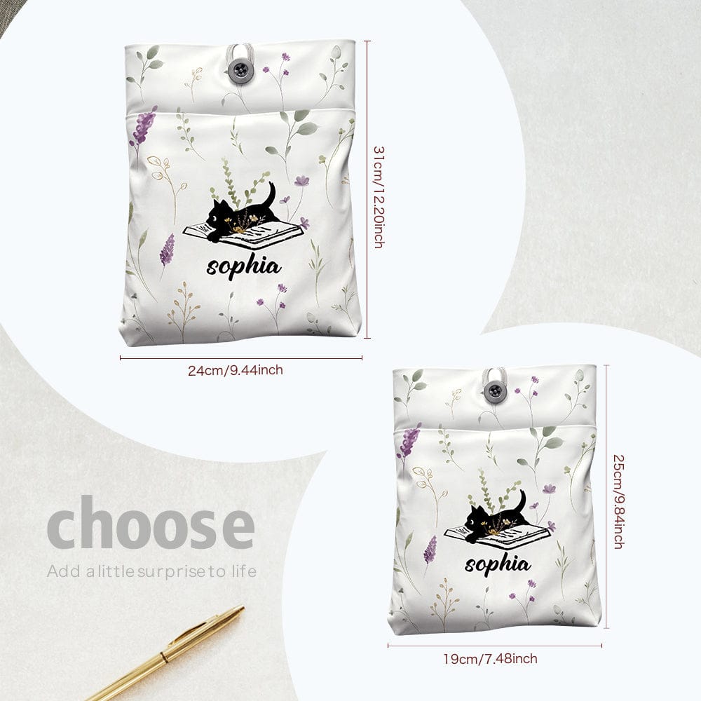 Personalized Floral Cat Book Cover with Pocket Book Cover Protector Gift for Reading Lovers