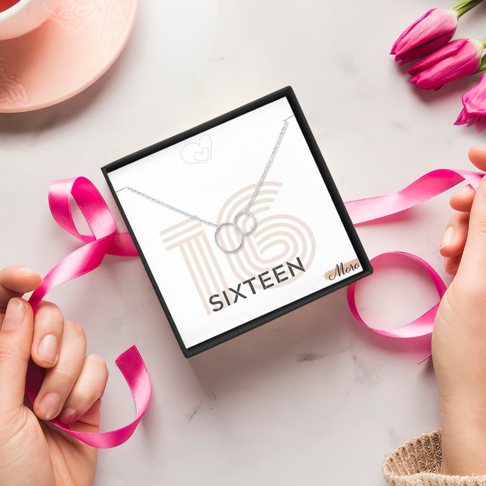 Interlocking Circle Necklace with Custom Age Message Card for Birthday Gift