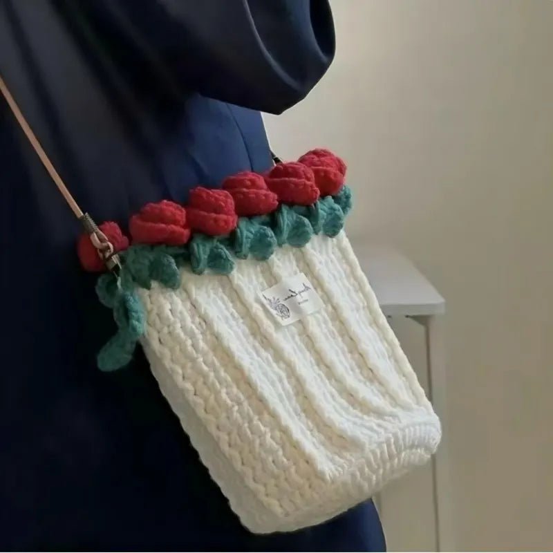 gifts for wife DIY Knitted Rose Bouquet Bag Woven Bucket Bag Ready-Made Hand-woven Flower Bouquet Gift For Mother or Girlfrie