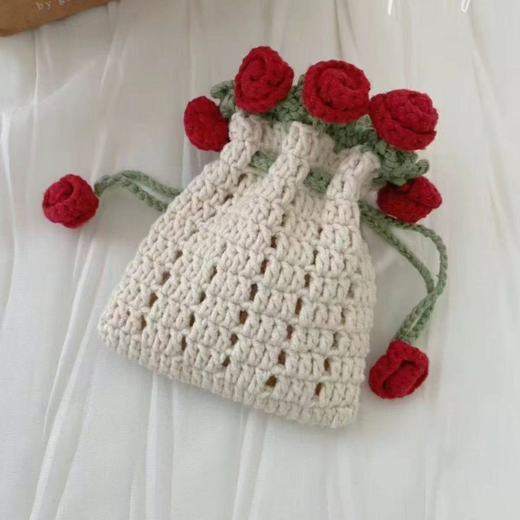 gifts for wife DIY Knitted Rose Bouquet Bag Woven Bucket Bag Ready-Made Hand-woven Flower Bouquet Gift For Mother or Girlfrie