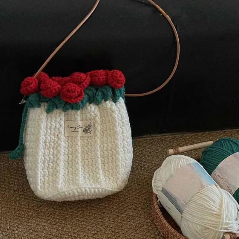 gifts for wife DIY Knitted Rose Bouquet Bag Woven Bucket Bag Ready-Made Hand-woven Flower Bouquet Gift For Mother or Girlfrie