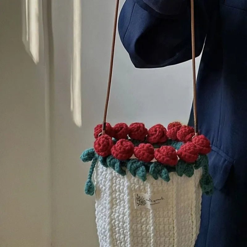 gifts for wife DIY Knitted Rose Bouquet Bag Woven Bucket Bag Ready-Made Hand-woven Flower Bouquet Gift For Mother or Girlfrie