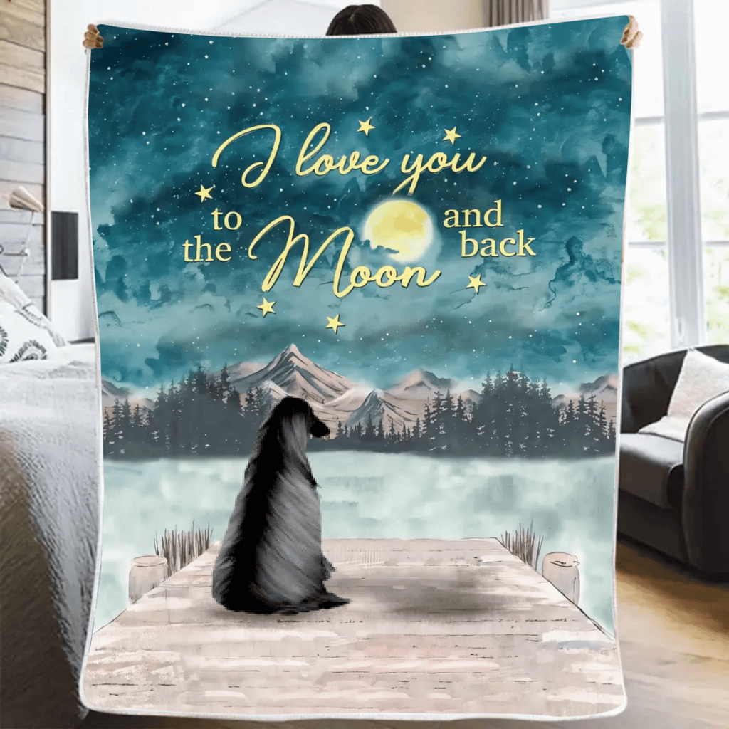 Dog Lover Gifts - Girl and Dogs - I love you to the moon and back (Custom Blankets) - Personalized Blanket 722866 - DiyGiftly