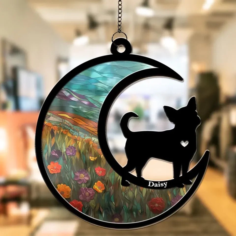 loss of dog gift suncatcher ornament personalized design window hanging keepsake detail view