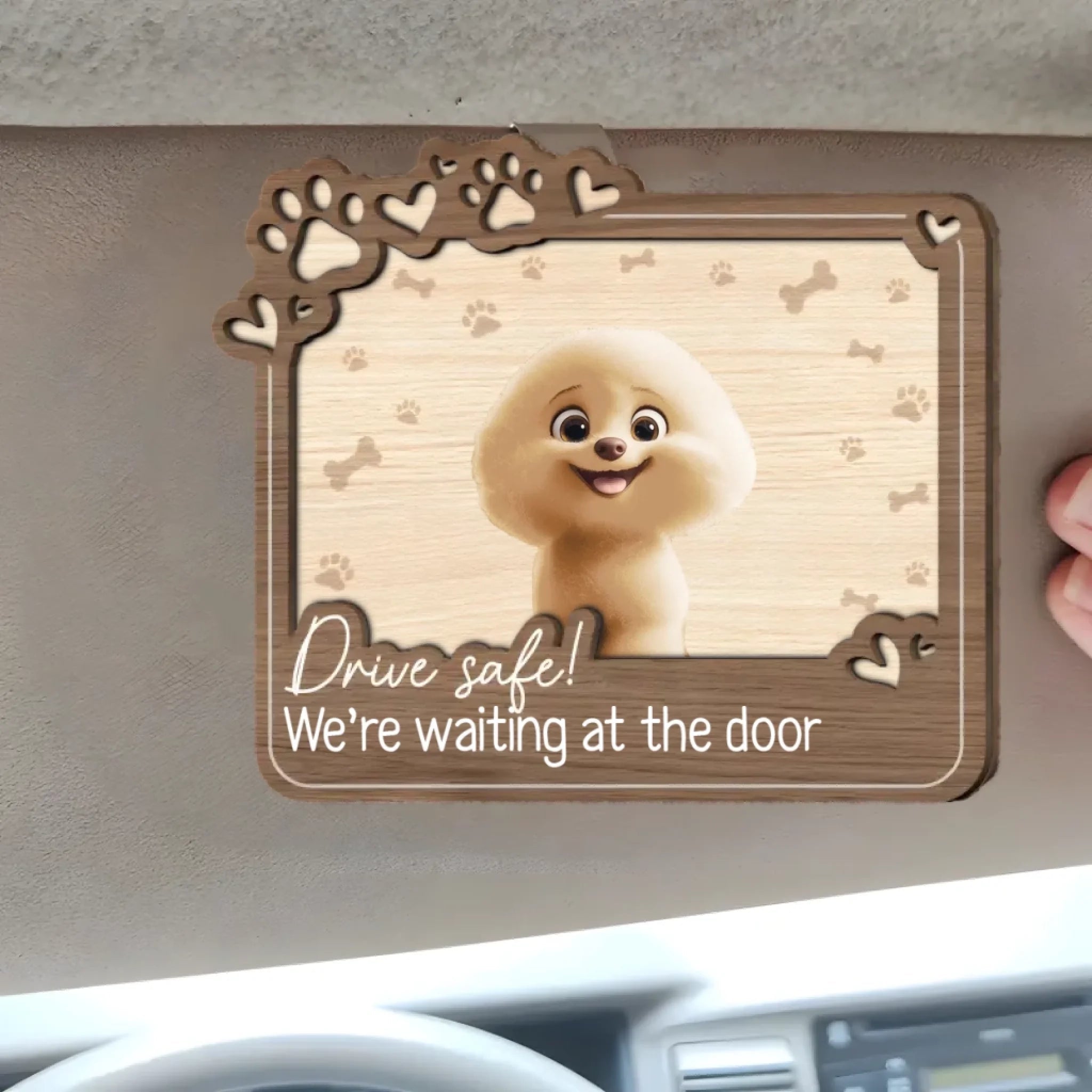 Drive Safe! We’re Waiting At The Door - Personalized Wooden Car Visor Clip, Custom Engraved Gift for Safe Travels, Thoughtful Keepsake for Drivers, Perfect for Family, Friends, and Loved Ones 1069313 - DiyGiftly