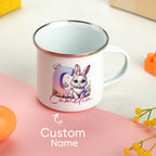 Personalized Easter Bunny Enamel Mug with Name Gradient Initial 12oz Cup Easter Gift for Kids