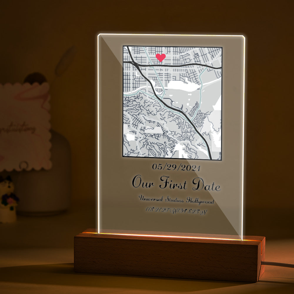 Personalized Text and Date Keepsake Acrylic Map Night Light long distance gift