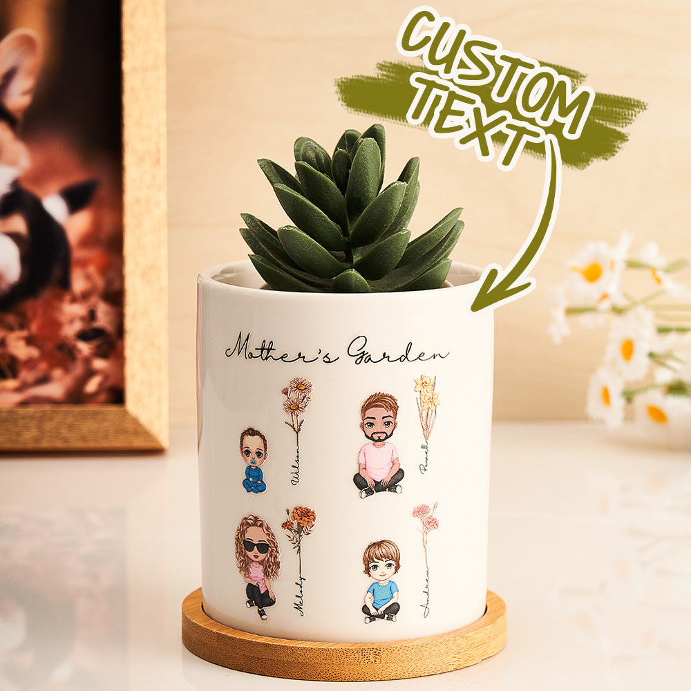 Personalized Cartoon Figure Birth Flower Ceramic Plant Pot Gift for Grandma Mom
