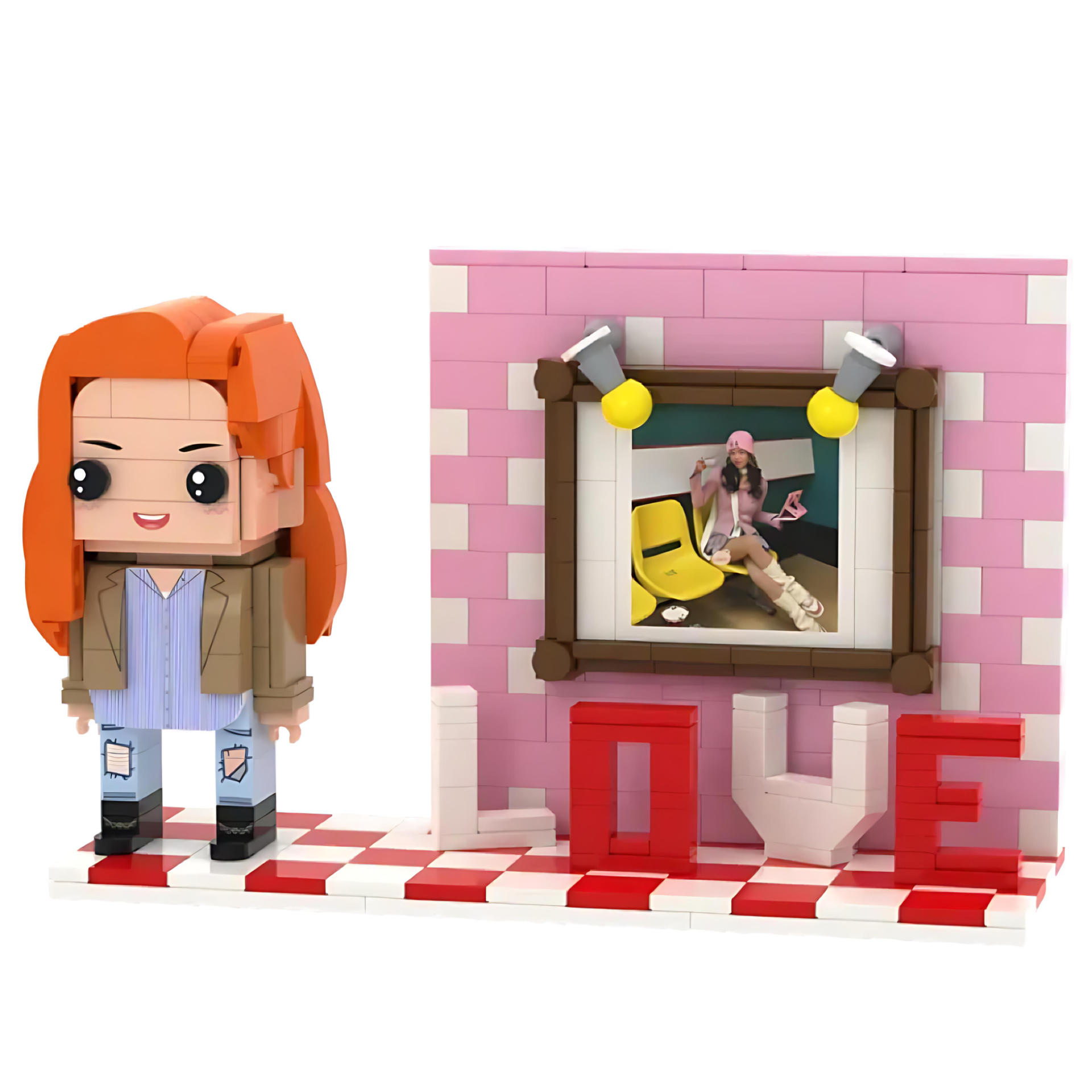 Full Body Custom 1 Person Brick Figure with LOVE Personalized Photo Valentines Gift Anniversary Gift Mother's Day Gift
