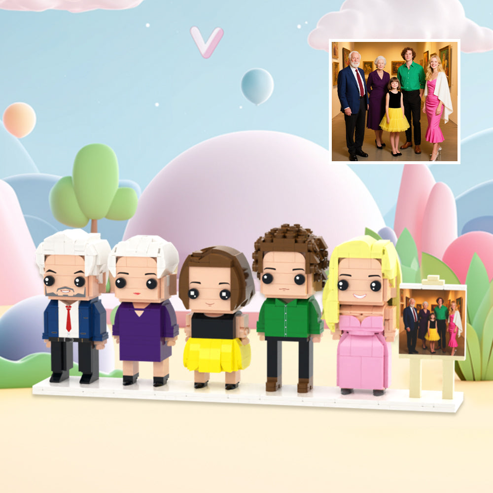 Custom Full-Body Brick Figures of 5 People with Frame Personalized Anniversary Gift Birthday Gift
