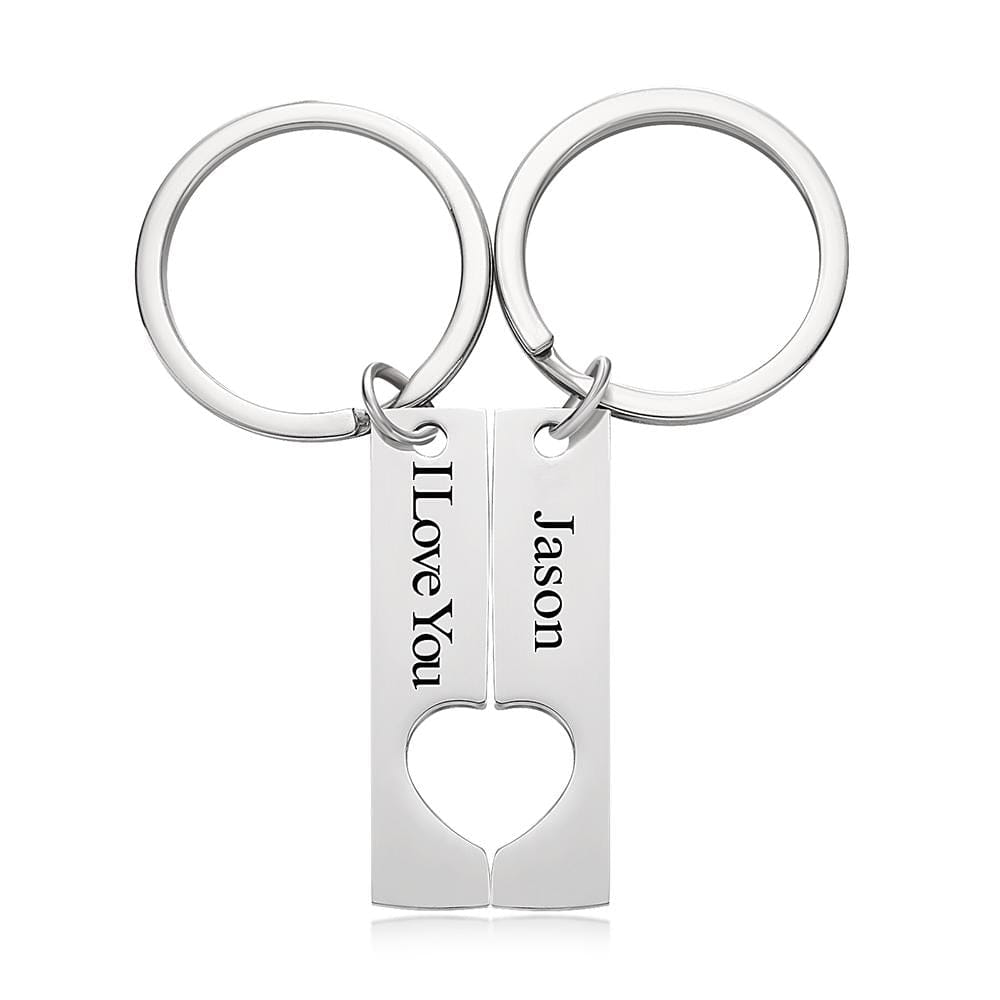 Custom Engraved Text Stainless Steel Couples Keychains