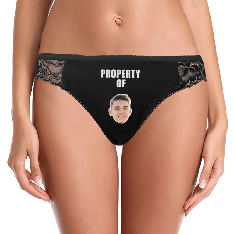 Custom Boyfriend's Face Panties Property of Him Personalized Sexy Panties Valentines Gift For Her