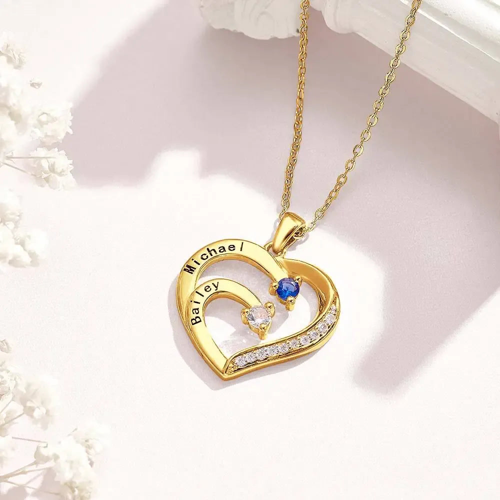 Personalized Heart Necklace Custom Family Name Birthstone Necklace Gift for Mother Grandma