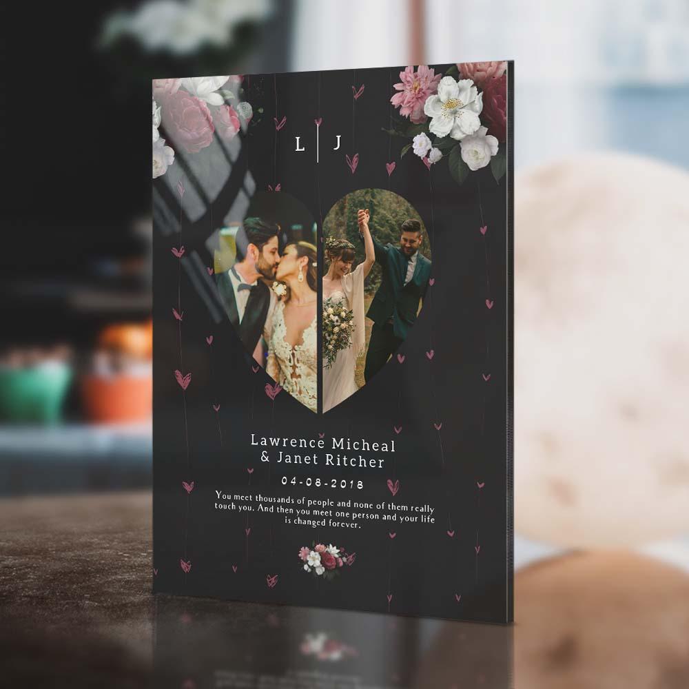 Personalized Black Floral Photo Collage Plaque Couple Room Decor 1st Year Anniversary Gift desk decor keepsake