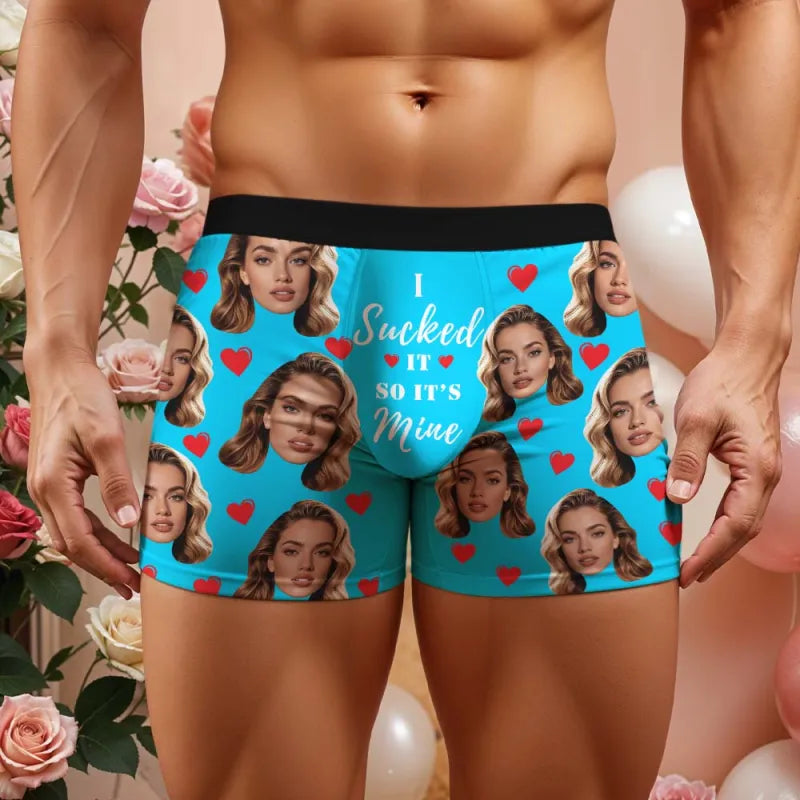 Personalized Face Boxer I Sucked It So It's Mine Men Underwear without Custom Belt Text Christmas Gift Personalized Photo Valentines Gift