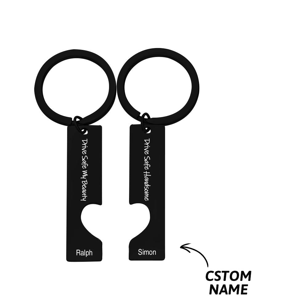 2pcs Couple Drive Safe Keychains Personalized Text Keychain Customized Products Valentines Day Anniversary Gift for Boyfriend