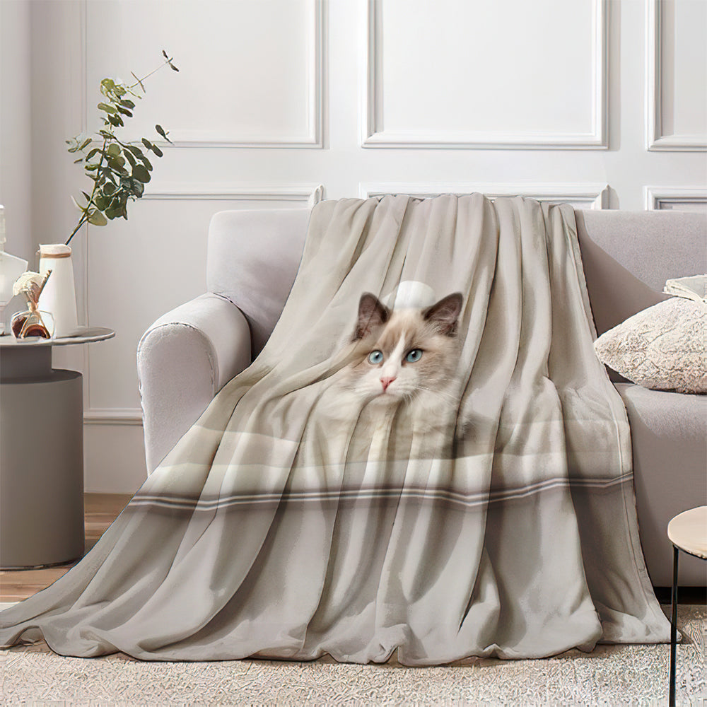 Personalized Photo Print Cat Memorial Blanket Sympathy Gifts for Sofa or Bed