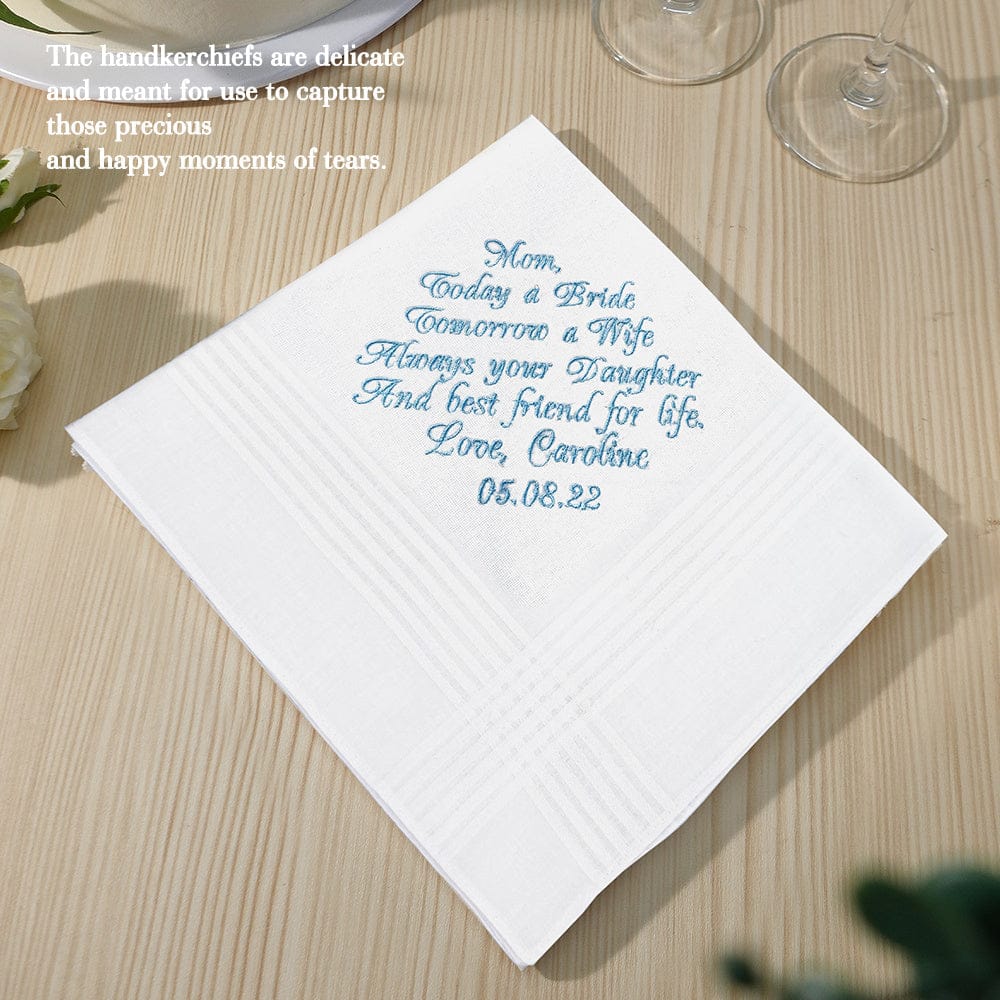 quality wedding handkerchief embroidered hankies gifts mother bride elevate front view