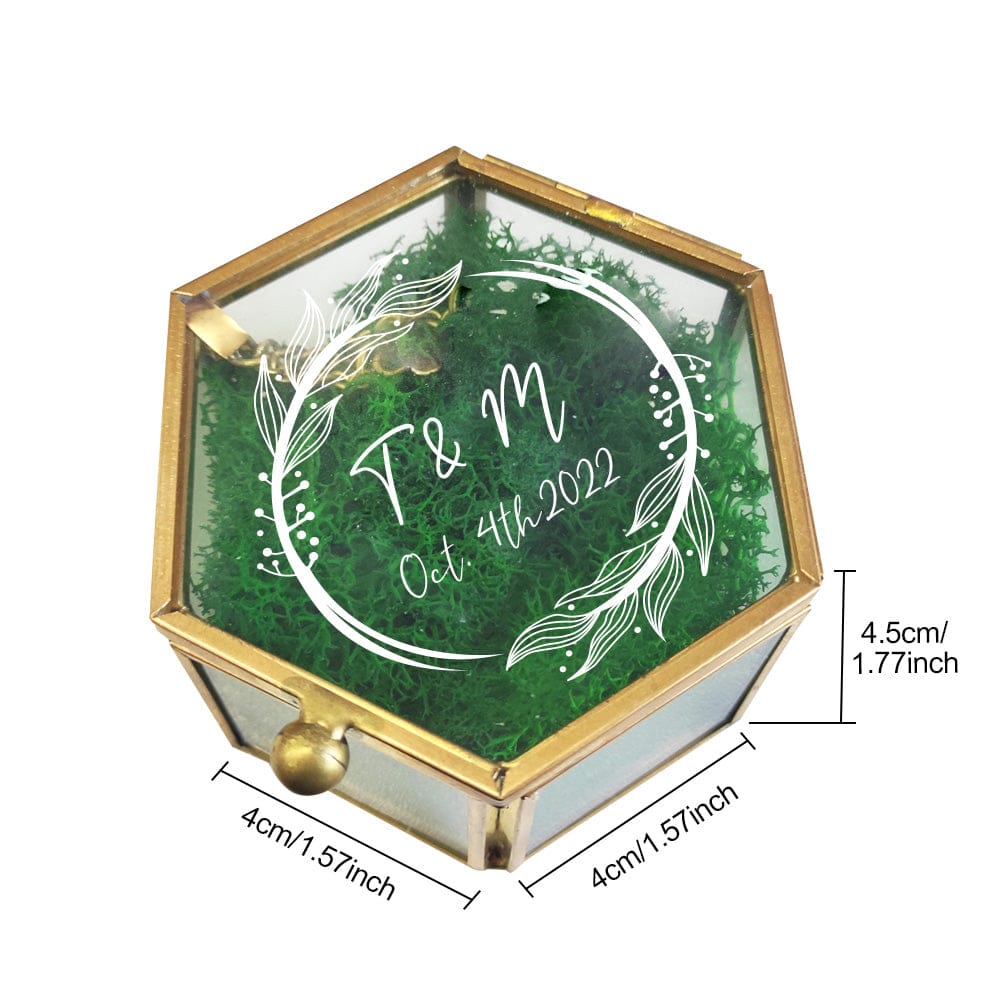 Personalized Hexagon Glass Ring Box with Initials and Date