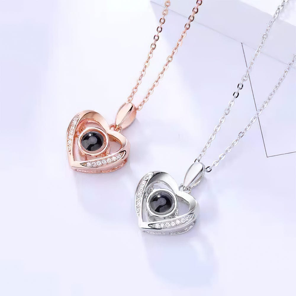 gifts for wife Carry My Love Near Your Heart - Diamond Heart Projection Necklace, Custom Photo Jewelry, Romantic Everyday Wea