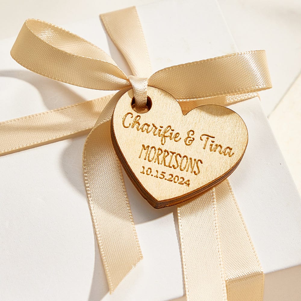 Personalized Wooden Heart Tags with Engraved Text Wedding Party Favor Gift for Guests