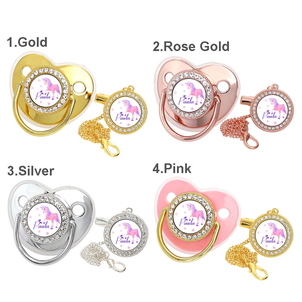 Custom Name Baby Pacifier & Clip Set with Dreamlike Unicorn Pattern – Personalized Newborn Gift