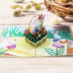 Easter Bunnies with Basket of Eggs 3D Pop - Up Greeting Card - DiyGiftly