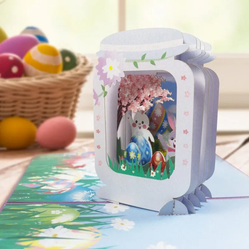 Easter Bunny & Eggs 3D Pop - Up Card – Springtime Easter Gift Greeting Card - DiyGiftly