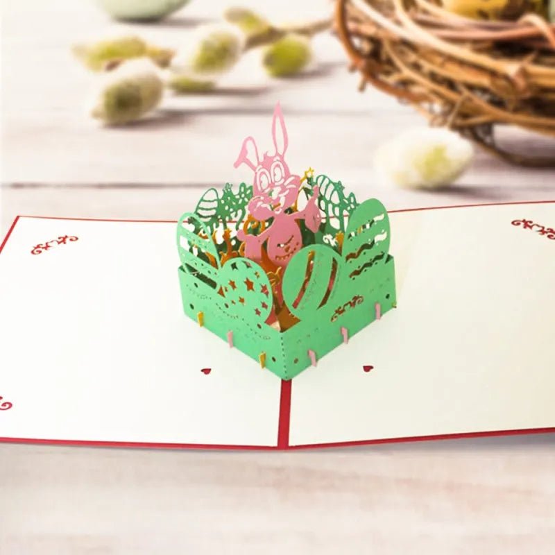 Easter Bunny & Eggs 3D Pop - Up Greeting Card – Festive Easter Gift Card - DiyGiftly