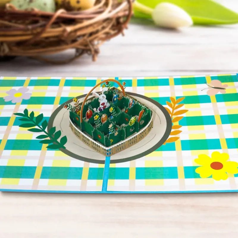 Easter Bunny in the Grass with Colorful Eggs 3D Pop - Up Card – Easter Greeting Card - DiyGiftly